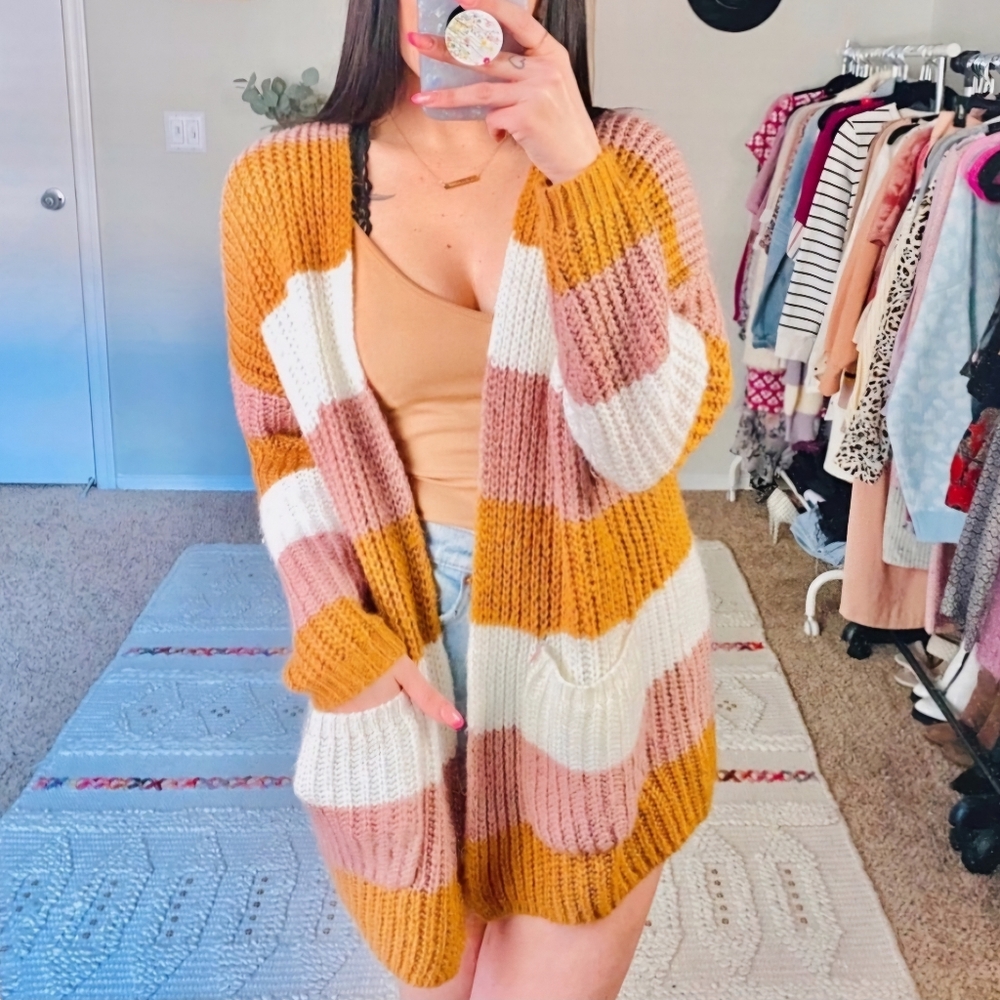 debut Multicolor Stripe Chunky Knit Cardigan